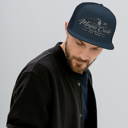 Maple Creek Acres Flat-Bill Trucker Cap in Navy — front view