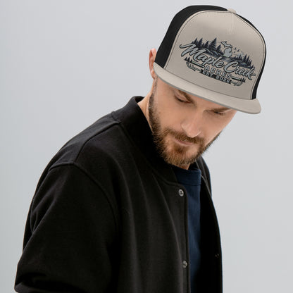 Maple Creek Acres Flat-Bill Trucker Cap in Silver/Black — front view