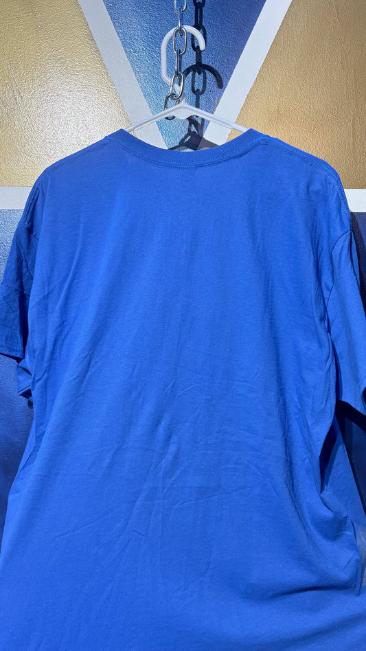 Bleach Distressed Alien “Phone Home” Graphic Tee – XL – Gildan Heavy Cotton – Royal Blue