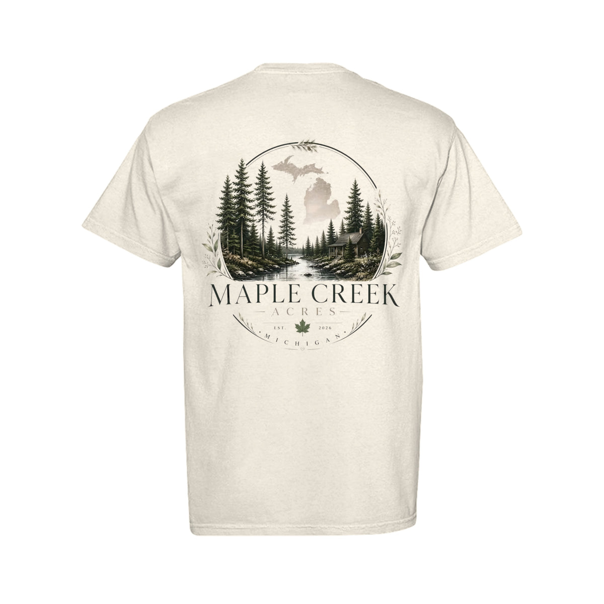 Maple Creek Acres Comfort Colors Tee in Ivory — back view