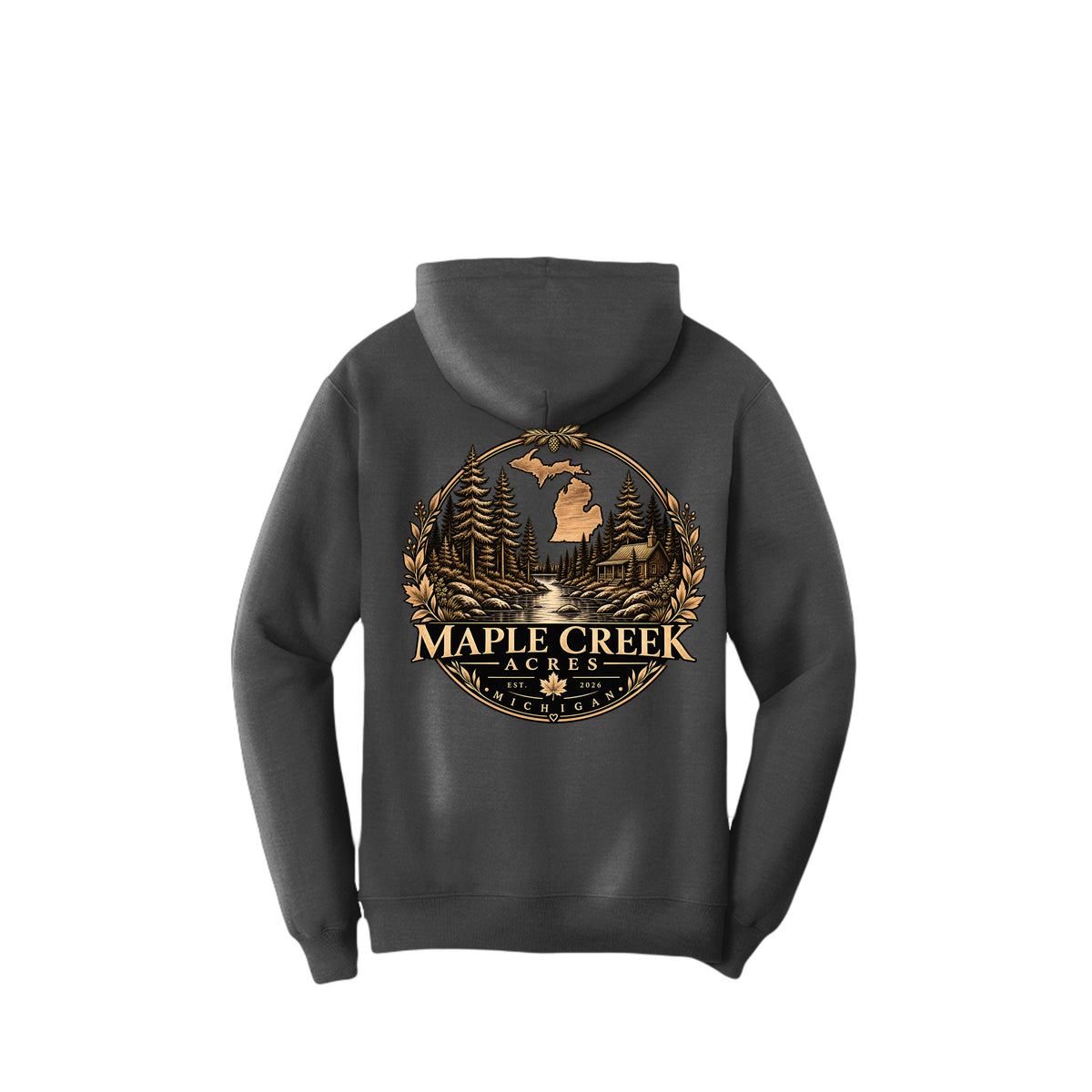 Maple Creek Acres Core Fleece Hoodie in Jet Black — back view