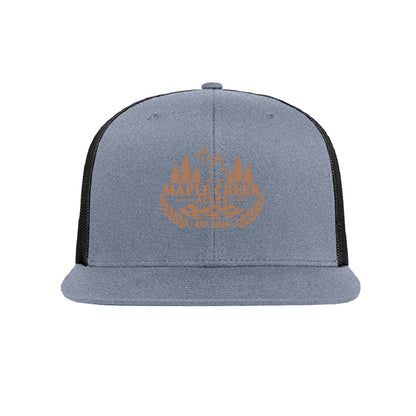 Maple Creek Acres High-Profile Trucker Cap in Heather Grey/Black — front view