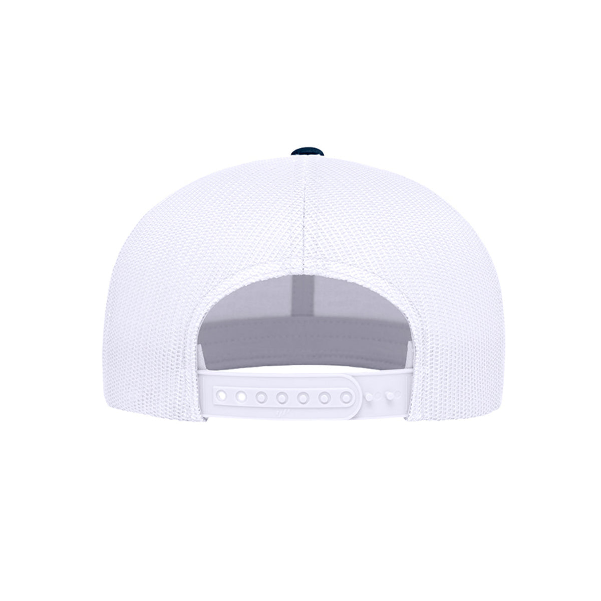 Maple Creek Acres High-Profile Trucker Cap in Navy/White — back view